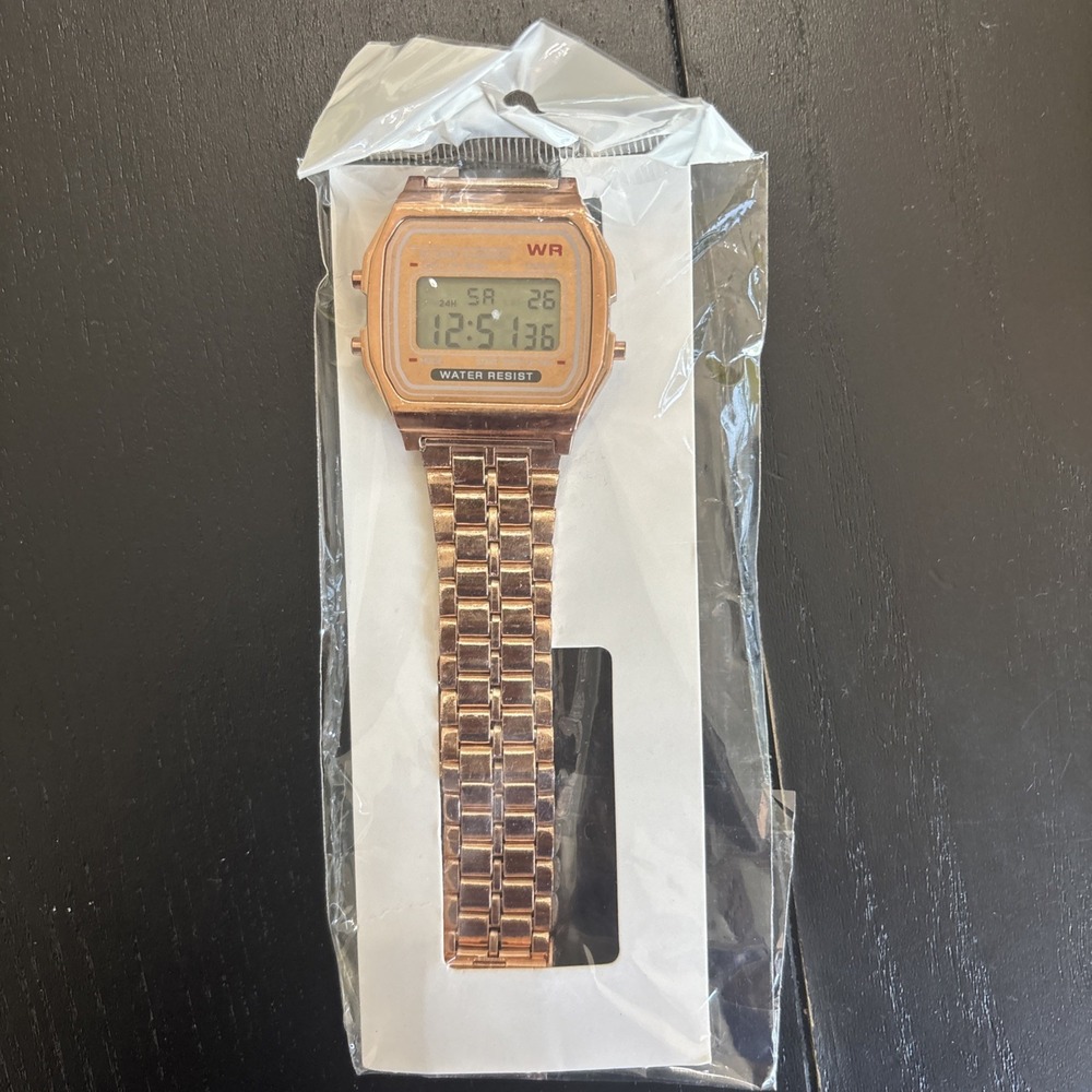 Y2K Vintage Rose Gold Digital Watch Adjustable Stainless Steel Unisex